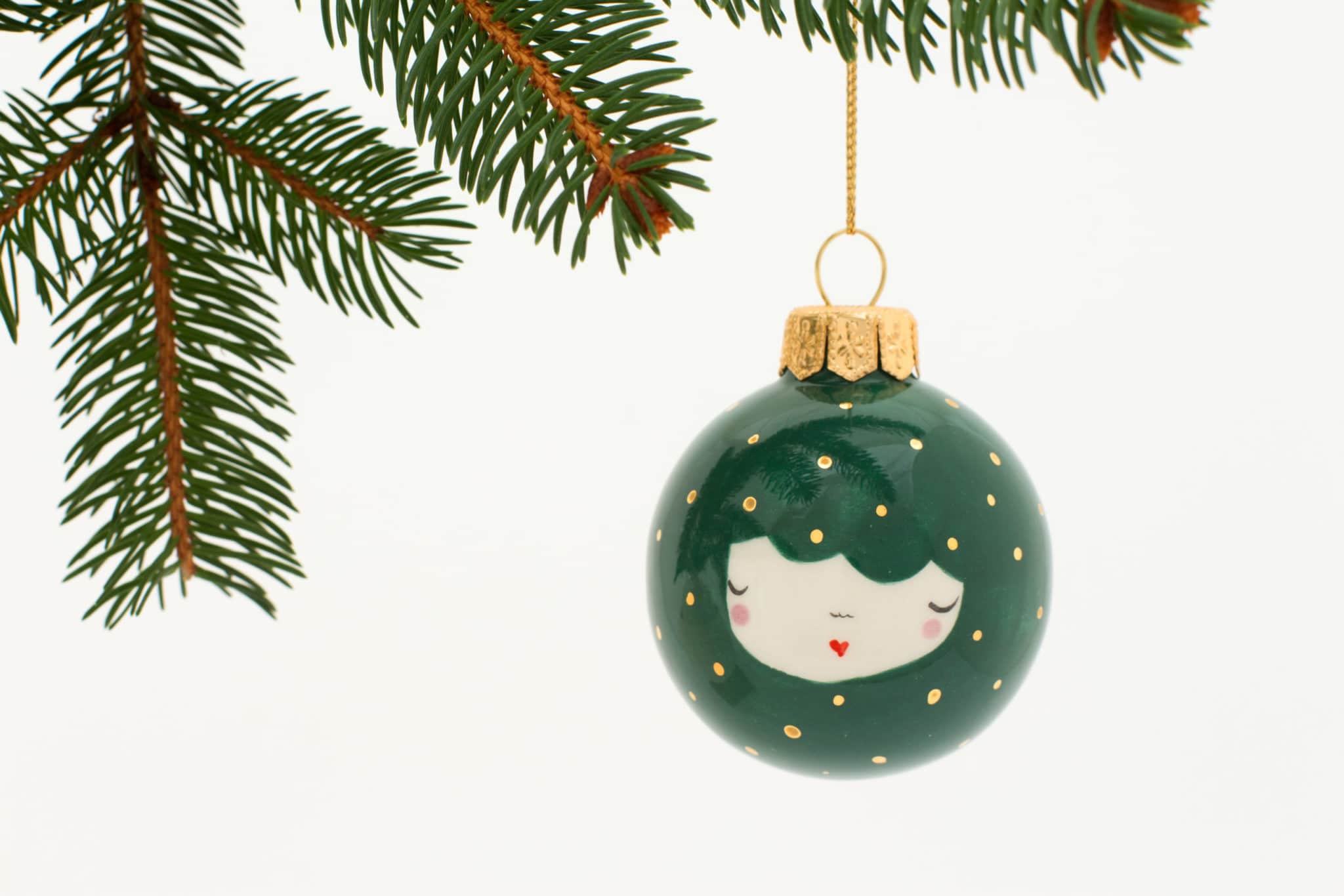Boule de noël en céramique Gala verte - Noël Boréal